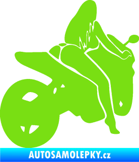 Samolepka Sexy žena na motorce pravá zelená kawasaki