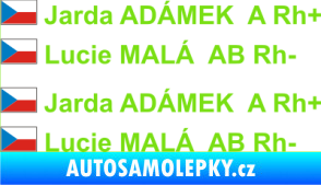 Samolepka Vlajka ČR se jménem a krevní skupinou zelená kawasaki