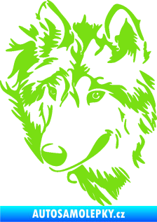 Samolepka Vlk 009 levá hlava zelená kawasaki