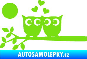 Samolepka Zamilované sovy levá na větvičce zelená kawasaki