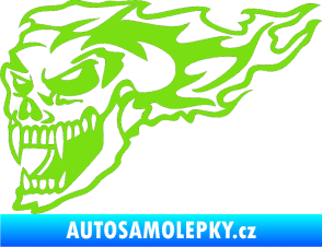 Samolepka Zubatej levá lebka v plamenech zelená kawasaki