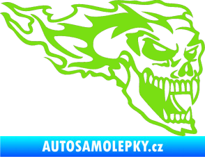 Samolepka Zubatej pravá lebka v plamenech zelená kawasaki