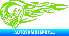 Samolepka Zubatka levá lebka v plamenech zelená kawasaki