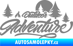 Samolepka Adventure outdoor nápis les,hory a táborák šedá