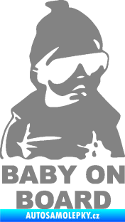 Samolepka Baby on board 002 pravá s textem miminko s brýlemi šedá