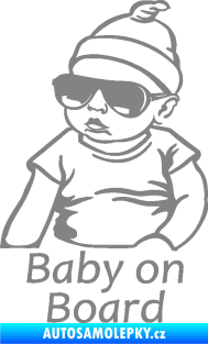 Samolepka Baby on board 003 levá s textem miminko s brýlemi šedá