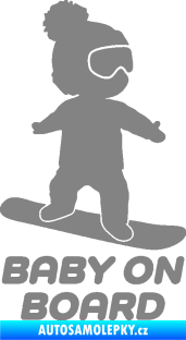 Samolepka Baby on board 009 pravá snowboard šedá