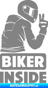 Samolepka Biker inside 003 pravá motorkář šedá