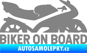 Samolepka Biker on board pravá motorka šedá