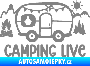 Samolepka Camping live 001 levá cestování v karavanu šedá