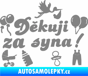 Samolepka Děkuji za syna nápis dítě v autě šedá