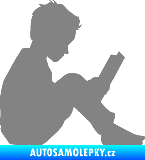 Samolepka Děti silueta 002 pravá chlapec s knížkou šedá