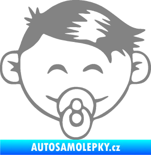 Samolepka Dítě v autě 049 pravá kluk s dudlíkem šedá