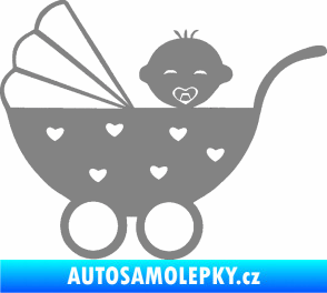 Samolepka Dítě v autě 070 levá kočárek s miminkem šedá