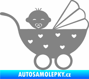 Samolepka Dítě v autě 070 pravá kočárek s miminkem šedá