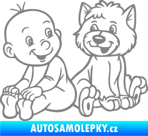 Samolepka Dítě v autě 087 levá chlapeček s pejskem šedá