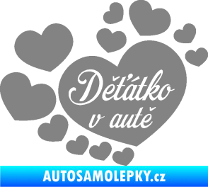 Samolepka Dítě v autě 092 nápis děťátko v autě se srdíčky šedá