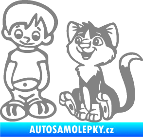 Samolepka Dítě v autě 097 levá kluk a kočka šedá