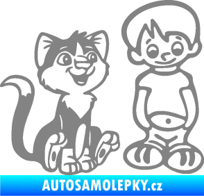 Samolepka Dítě v autě 097 pravá kluk a kočka šedá