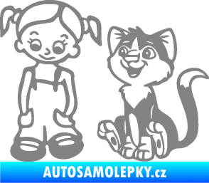 Samolepka Dítě v autě 098 levá holčička a kočka šedá
