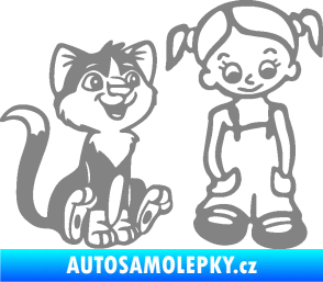 Samolepka Dítě v autě 098 pravá holčička a kočka šedá