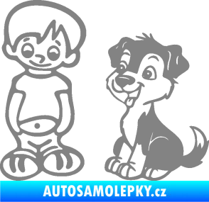 Samolepka Dítě v autě 100 levá kluk a pes šedá