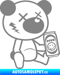 Samolepka Drunk bear 004 pravá medvěd s pivem šedá