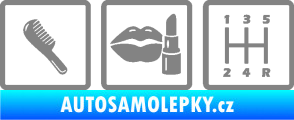 Samolepka Girl race car symboly brush, lipstick, shift šedá