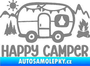 Samolepka Happy camper 002 pravá kempování s karavanem šedá
