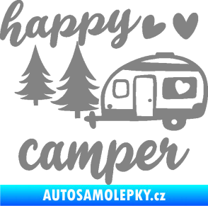 Samolepka Happy camper levá cestování šedá