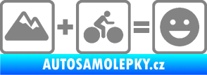 Samolepka Hory + kolo = veselý smajlík cyklista na horách šedá