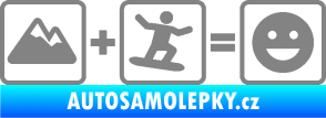 Samolepka Hory + snowboard = veselý smajlík šedá