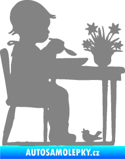 Samolepka Interiér 001 levá dítě u stolečku šedá