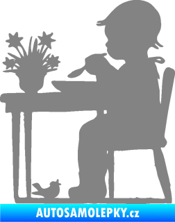 Samolepka Interiér 001 pravá dítě u stolečku šedá