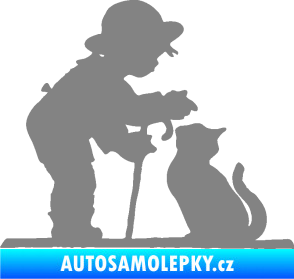 Samolepka Interiér 002 levá dítě s kočičkou šedá
