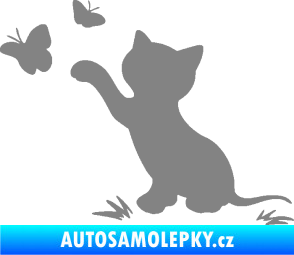 Samolepka Kočka 037 levá s motýlky šedá