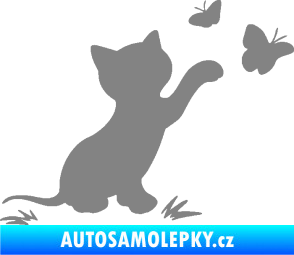 Samolepka Kočka 037 pravá s motýlky šedá
