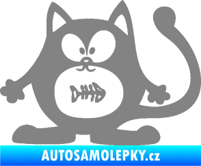 Samolepka Kočka 042 levá s rybou v bříšku šedá