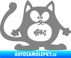 Samolepka Kočka 042 pravá s rybou v bříšku šedá