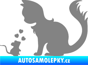 Samolepka Kočka s myší 002 levá šedá