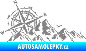 Samolepka Krajina hory 043 levá s kompasem šedá
