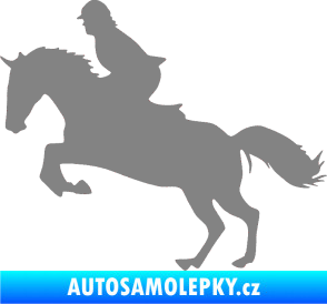 Samolepka Kůň 014 levá skok s jezdcem šedá
