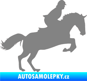 Samolepka Kůň 014 pravá skok s jezdcem šedá