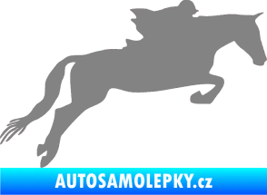 Samolepka Kůň 015 pravá skok s jezdcem šedá