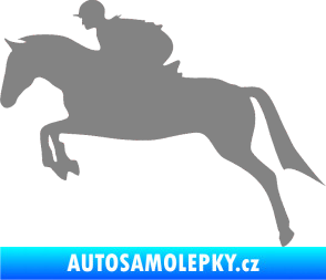 Samolepka Kůň 020 levá skok s jezdcem šedá