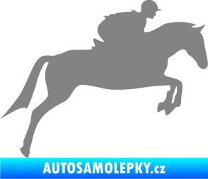 Samolepka Kůň 020 pravá skok s jezdcem šedá