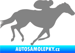 Samolepka Kůň 027 pravá závodí s jezdcem šedá