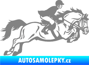 Samolepka Kůň 059  pravá jezdec na koni parkur šedá