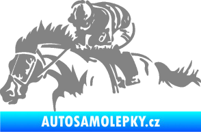Samolepka Kůň 075 levá závod s jezdcem, dostihy šedá