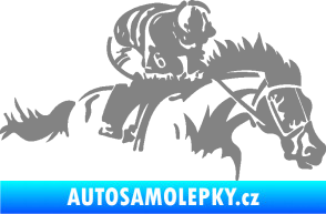 Samolepka Kůň 075 pravá závod s jezdcem, dostihy šedá